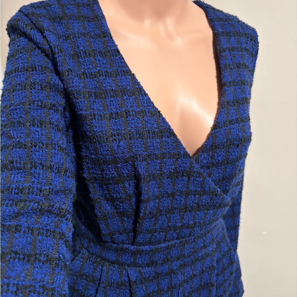New York & Company Blue Black Cuffed Sleeve Jumpsuit